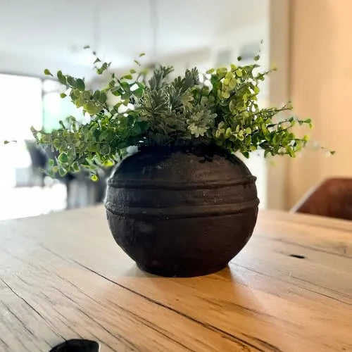 Black Cement Vase with Two Lines