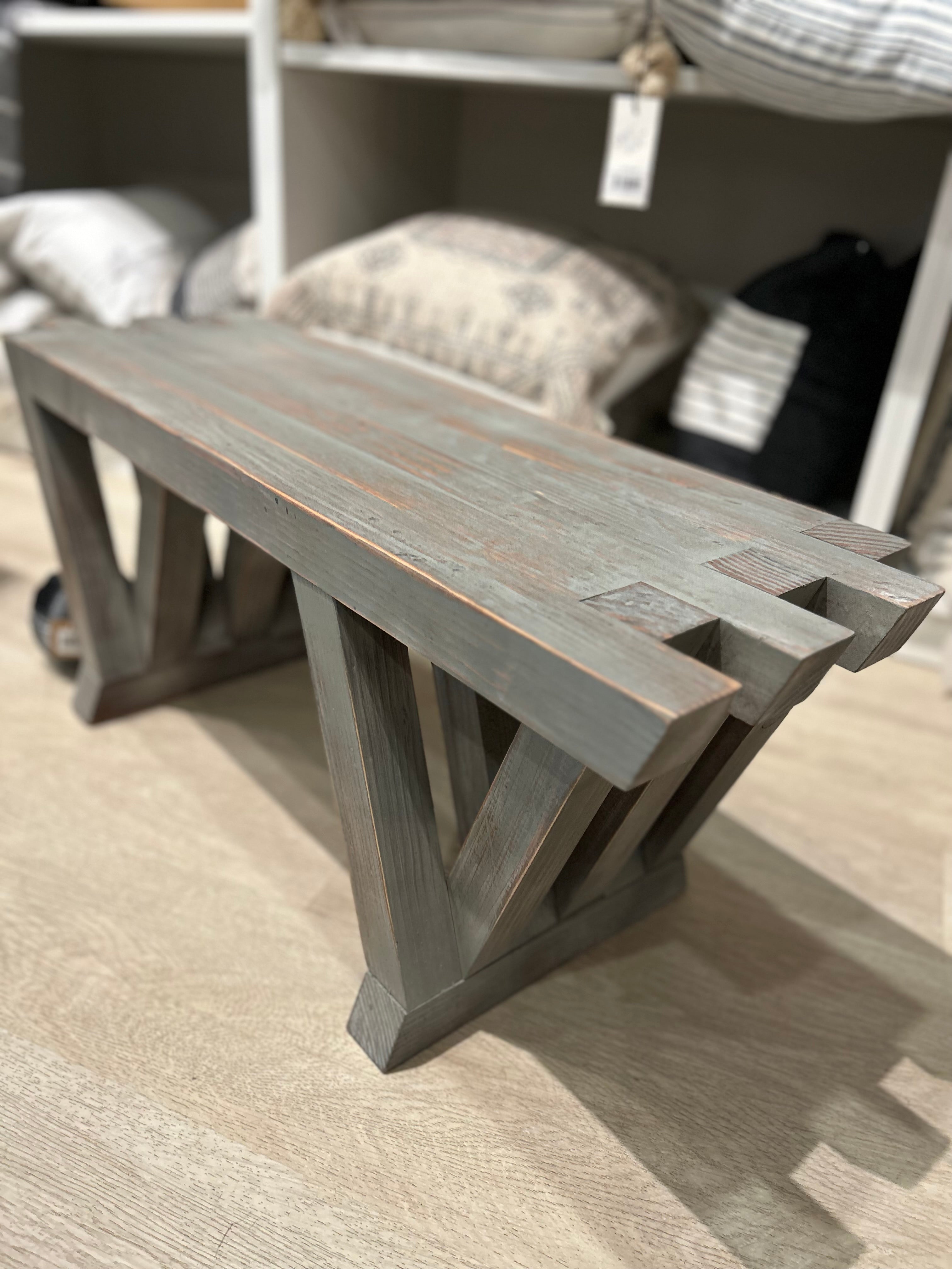 Solid Wood Grey Washed Bench