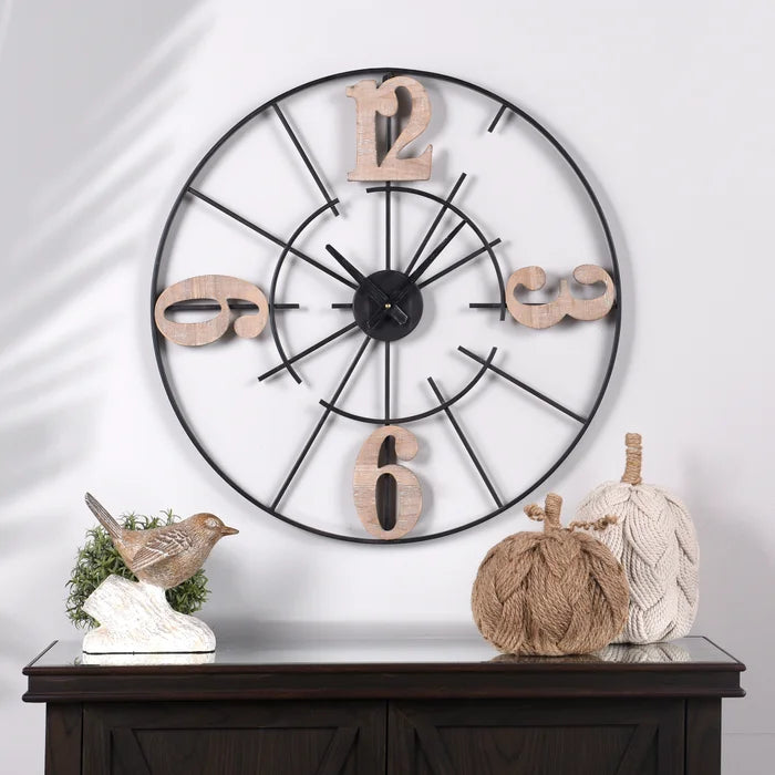 Wood and Metal 24" Round Clock