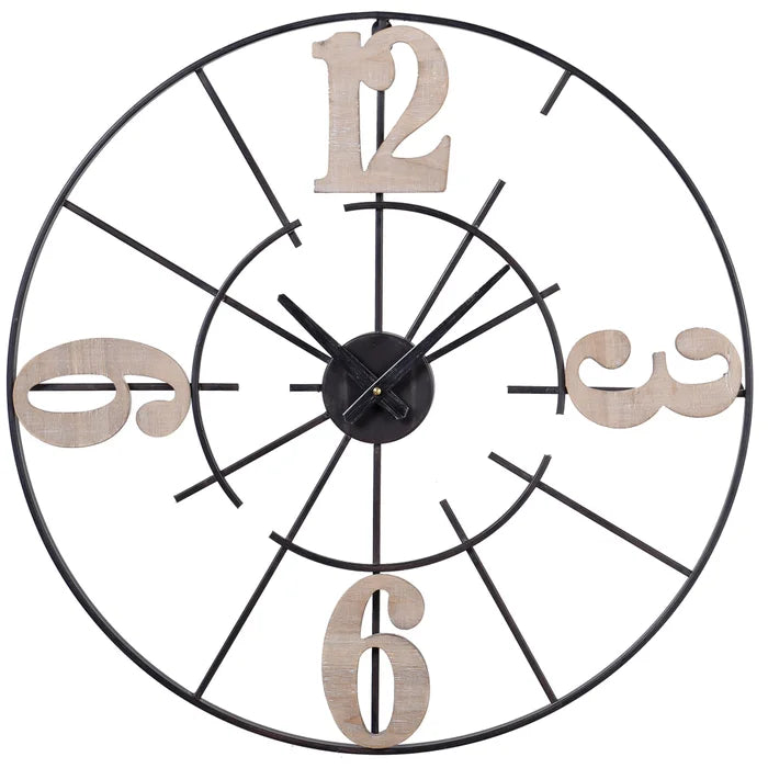 Wood and Metal 24" Round Clock