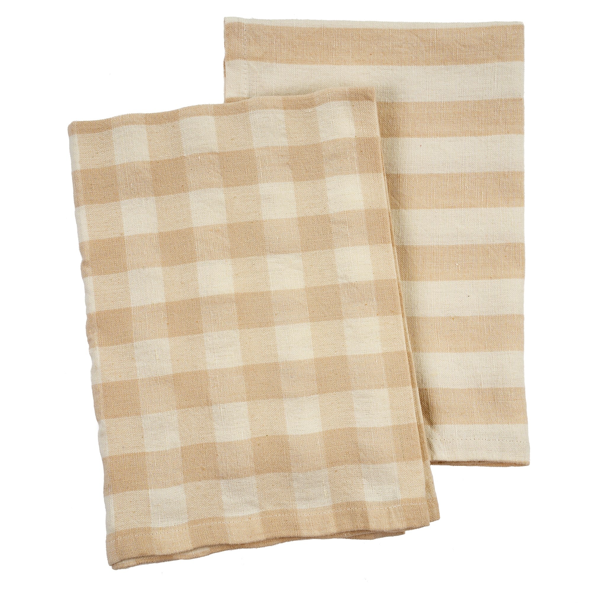 Gingham Linen Stripe Tea Towel (2)- Clay & Aqua