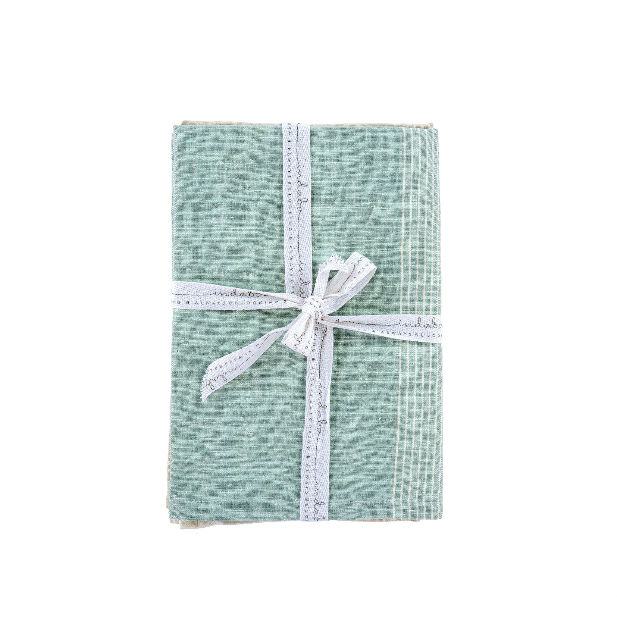 Sorbet Stripe Linen Tea Towels- Sky/ Light Grey